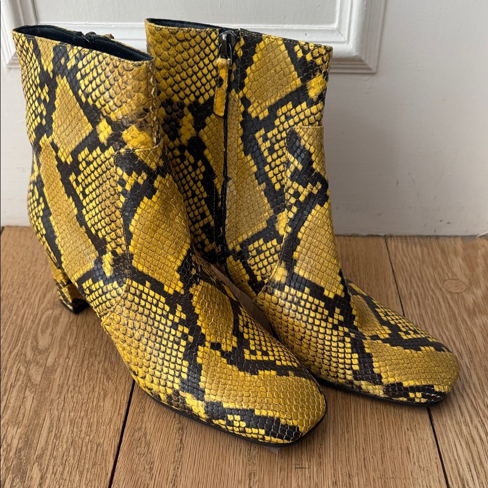 Yellow Snake Print Ankle Boots Barney’s New York